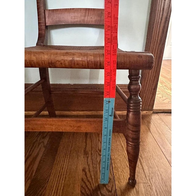 Antique Tiger Maple Side Chair With Woven Rush Seat For Sale - Image 6 of 18