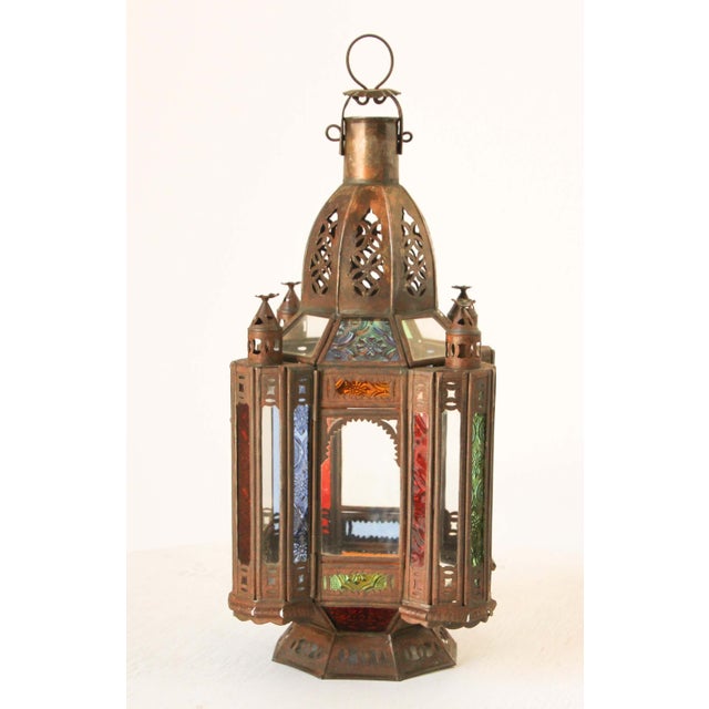 Handcrafted Moroccan Tole and Glass Lantern, Moorish Style, 1960 For Sale - Image 10 of 17