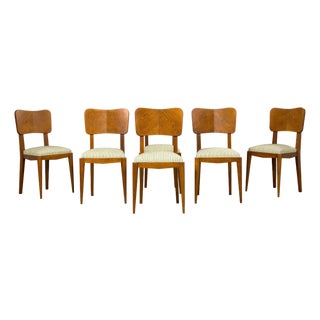 Set of Six French Art Deco Dining Chairs, Oak & Chenille, 1930s For Sale