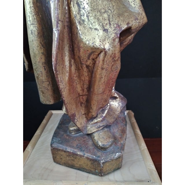 Wood 18th Century Spanish Carved Gilt and Polychrome Wood Saint Paul For Sale - Image 7 of 8