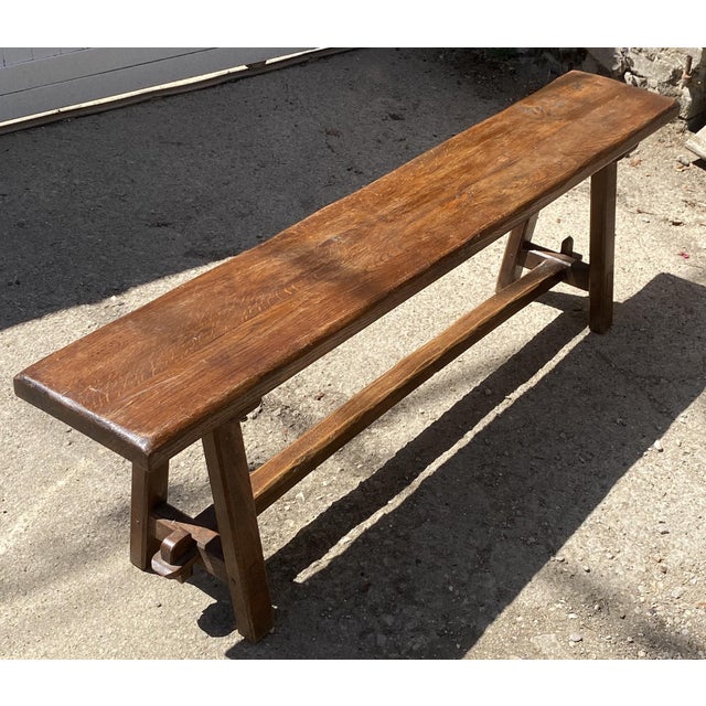 Brown Rustic Oak Farmhouse Bench, 1950s For Sale - Image 8 of 18