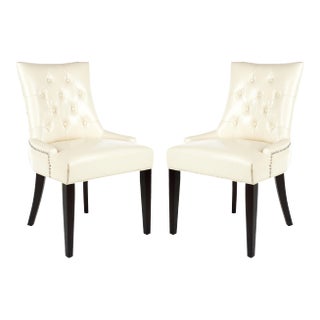 19''H Tufted Side Chairs With Silver Nailheads in Flat Cream & Espresso - a Pair For Sale