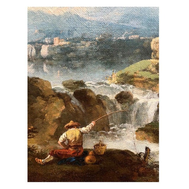 Francesco Zuccarelli, Landscape with River and Waterfall, Oil on Canvas, 18th Century, Framed For Sale - Image 5 of 13
