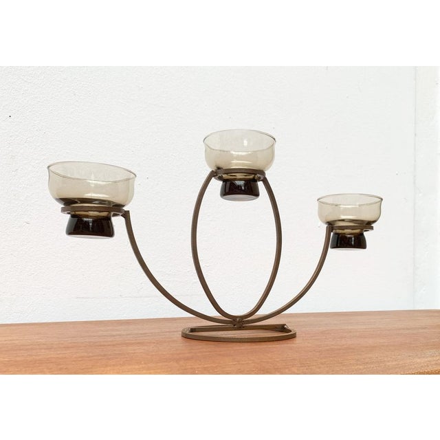 Mid-Century Danish Metal and Glass Candleholder, 1960s, in Very Good conditions. Designed 1960 to 1969