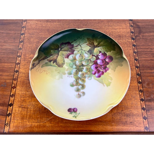 Antique Art Nouveau Jaeger & Co. Bavarian, A. Koch Grape Motif Porcelain Dessert Trio For Sale - Image 9 of 12