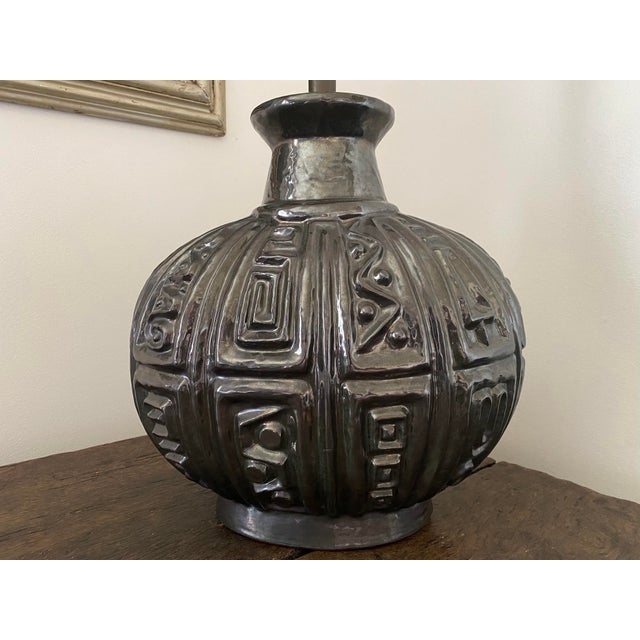 Metal Midcentury Ceramic Pottery Lamp by Lee Rosen for Design Technics With Original String Shade For Sale - Image 7 of 10