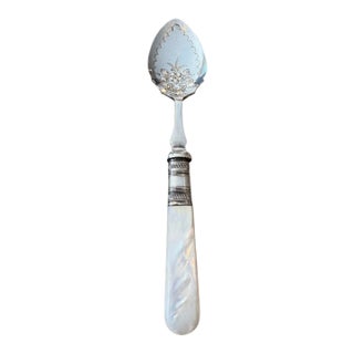 Antique John Round Mother of Pearl/Sheffield SilverPlate Preserve Spoon. 6.5" Long. For Sale