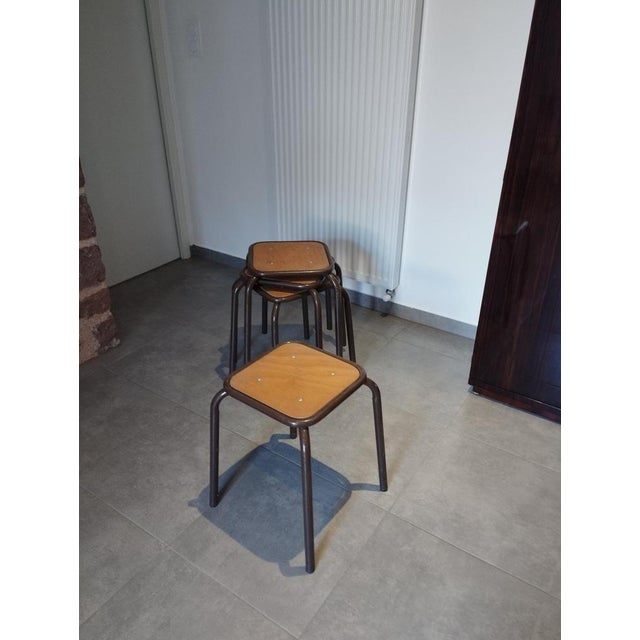 Vintage Industrial Stackable Bar Stools from Mullca, France, 1950s, Set of 4 For Sale - Image 11 of 18