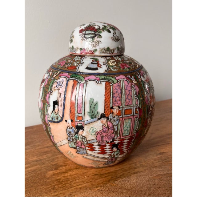 Say hello to this hand-painted, brightly colored, 1960s, Rose Medallion Lidded Ginger Jar and say goodbye to dull shelves.