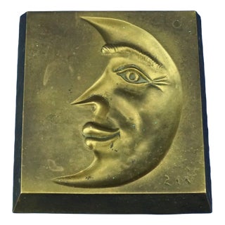 20th Century Man on Moon Gilded Bronze Sculpture of a Crescent Moon by ZEV / Daniel Albert Harris, USA, 1950s For Sale