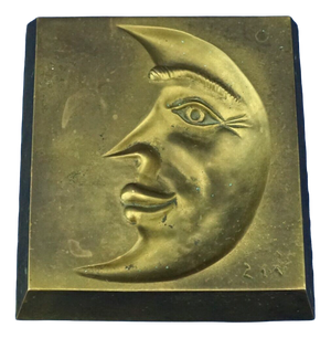 20th Century Man on Moon Gilded Bronze Sculpture of a Crescent Moon by ZEV / Daniel Albert Harris, USA, 1950s
