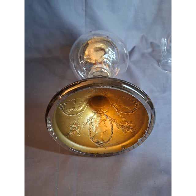 Antique Eapg Riverside Glass No. 423 Empress Kerosene Lamp Gold Intaglio Base 10.75" c.1894 For Sale - Image 14 of 15