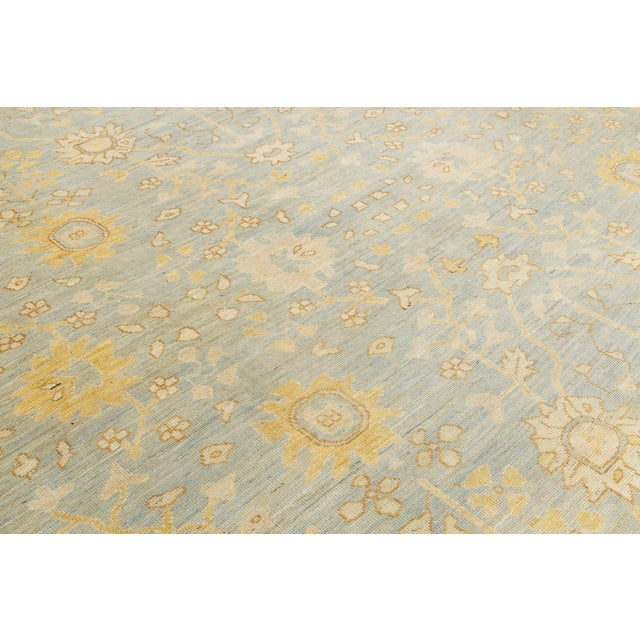15x23 Modern Transitional Oushak Style Light Blue & Goldenrod Hand-Knotted Wool For Sale - Image 4 of 10