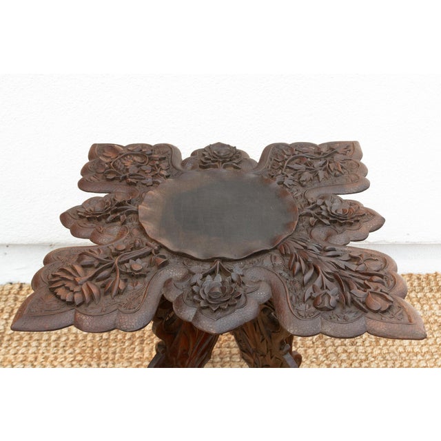 English Rare Anglo Indian Finely Carved Side Table For Sale - Image 3 of 11