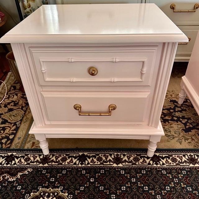 1970s Coastal Faux Bamboo “Wispy Pink” Nighstands - A Pair For Sale - Image 12 of 13