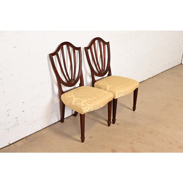Baker Furniture Company Baker Furniture Federal Carved Mahogany Shield Back Side Chairs or Dining Chairs, Pair For Sale - Image 4 of 13