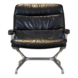 Vintage Leather Lounge Chair by Paul Tuttle for Strässle, 1967 For Sale