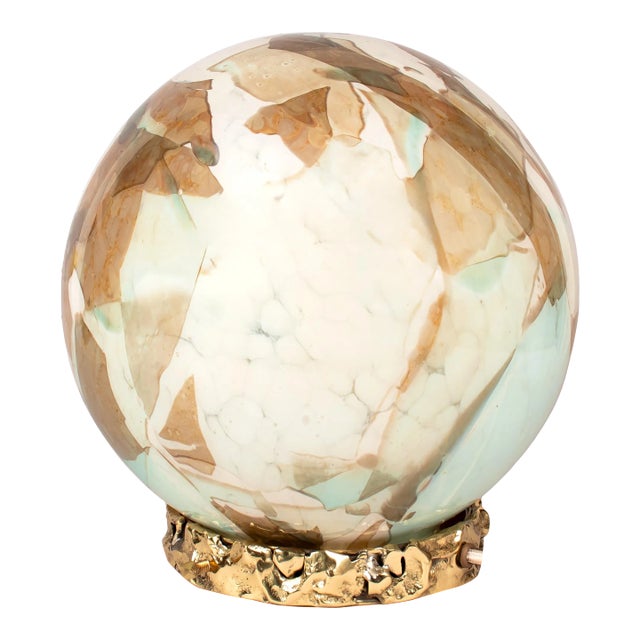 Stories of Italy Aquamarine Nougat Crown Globe Lamp with Cast Brass Base For Sale