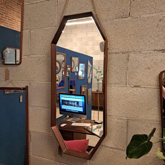 Vintage Danish Octagonal Teak Mirror, 1960s For Sale - Image 4 of 4