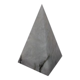 Organic Modern Italian Gray Alabaster Pyramid Decorative Sculpture Point For Sale