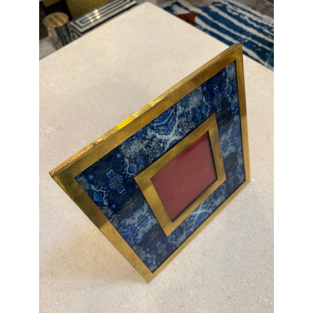 Modern Brass and Lapis-Style Stone Picture Frame, 1970s For Sale - Image 3 of 6