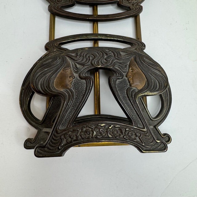 Antique Art Nouveau Expandable Brass Book Rack With Figural Maiden Motifs, C. 1900 For Sale - Image 10 of 18