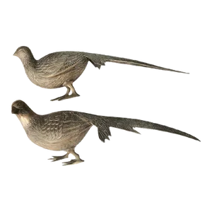 Vintage Solid Brass Standing Pheasant Statues- a Pair