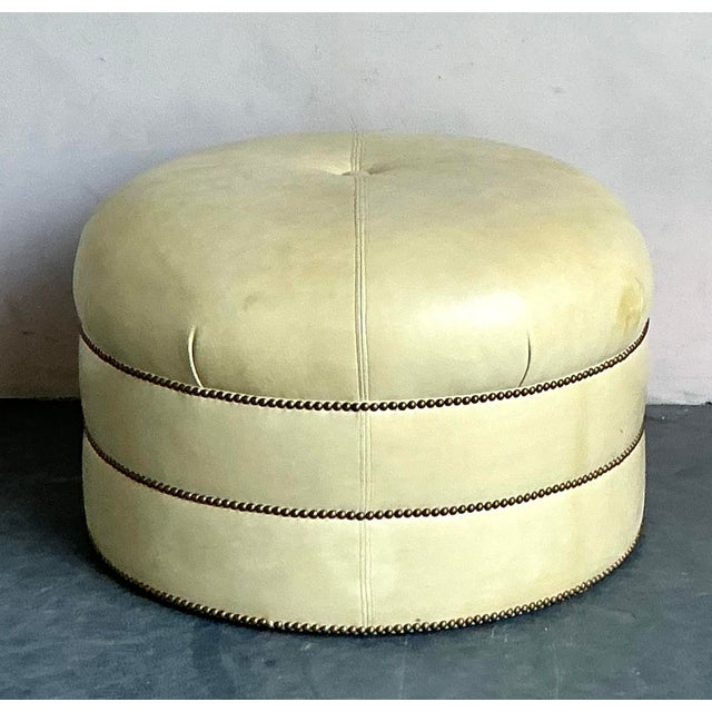 Late 20th Century Vintage Regency Tufted Leather Ottoman For Sale - Image 5 of 6