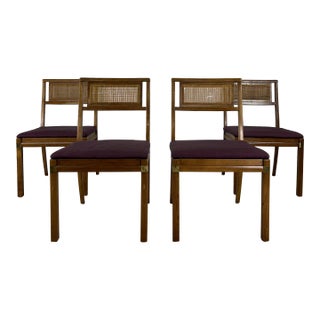 Set of 4 Mid Century Dining Chairs With Caned Back For Sale