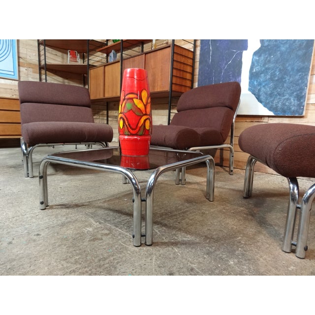 Set of Three 1970s Evertaut Tube Armchairs with Matching Glass Coffee Table Striking vintage retro set from the 1970s...