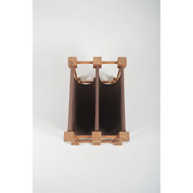 1960s Double Magazine Holder in Wood and Linen, 1960s For Sale - Image 5 of 7