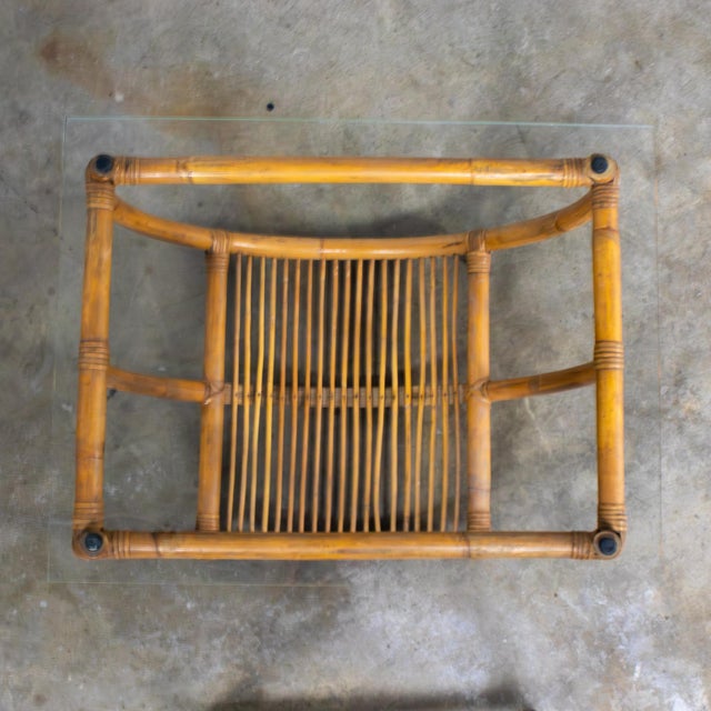 Mid-20th Century MCM Coastal Style Side or End Table With Bent Rattan Base and Rectangle Glass Top For Sale - Image 12 of 18