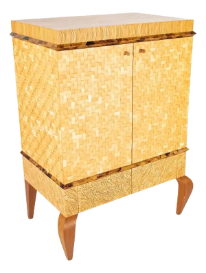 R & Y Augousti Style Lacquered Bamboo, Pen Shell and Egg Shell Cabinet