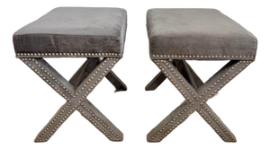 Pair of Early 2000s Faux Crocodile X-Base Benches With Nailhead Trim