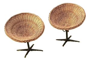 Rattan and Iron Swivel Pod Chairs, 1960s, Set of 2