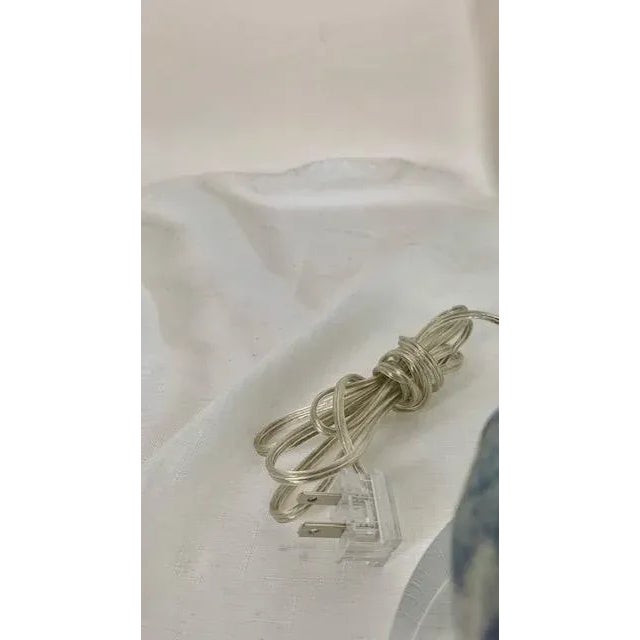 Tall Blue and White Ball Table Lamps With Matching Finials - a Pair For Sale - Image 9 of 12