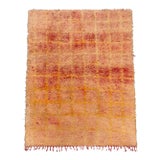 Vintage Peach Grid Pattern Shag Beni Mguild Moroccan Rug - 7'8 X 6'2 For Sale