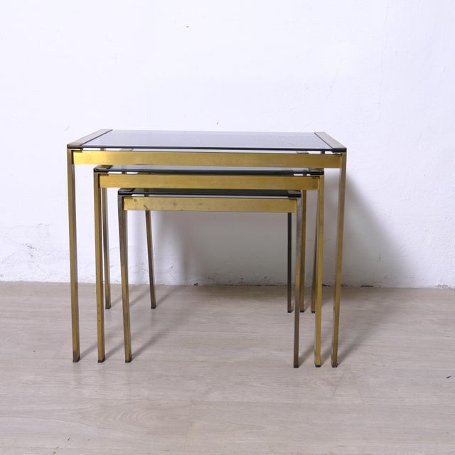 Nesting Coffee Tables in Glass and Brass, Italy, 1970s, Set of 3 For Sale - Image 17 of 18