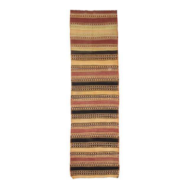 Vintage Wide Turkish Kilim Runner For Sale