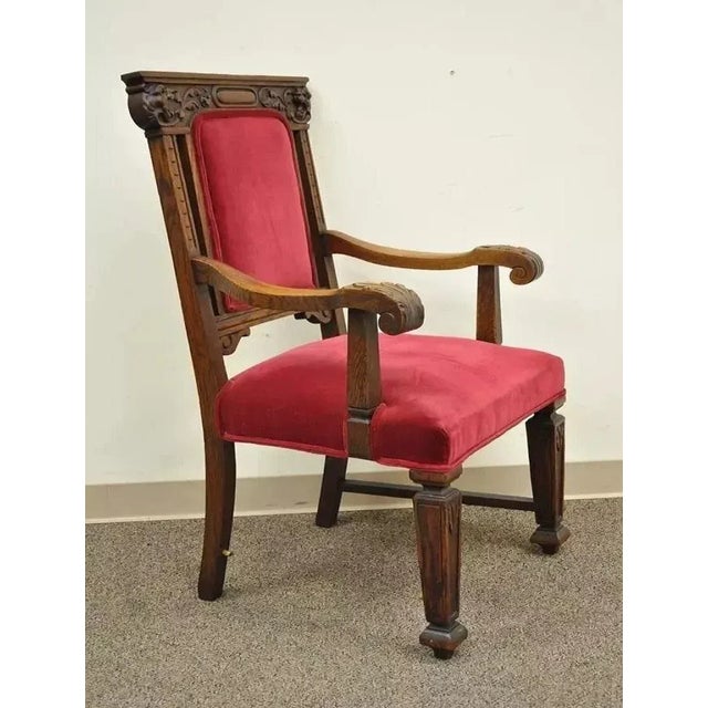 Early 20th Century Early 20th Century Antique Renaissance Revival Figural Lion Carved Oak Dining Chairs - Set of 4 For Sale - Image 5 of 11