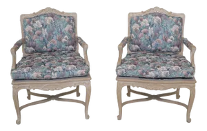 1990s Vintage French Louis XV Style Open Arm Occasional Chairs- A Pair