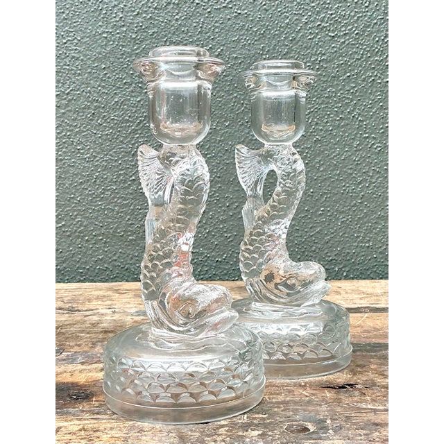 Vintage Dolphin Glass Candlesticks - A Pair For Sale - Image 12 of 12