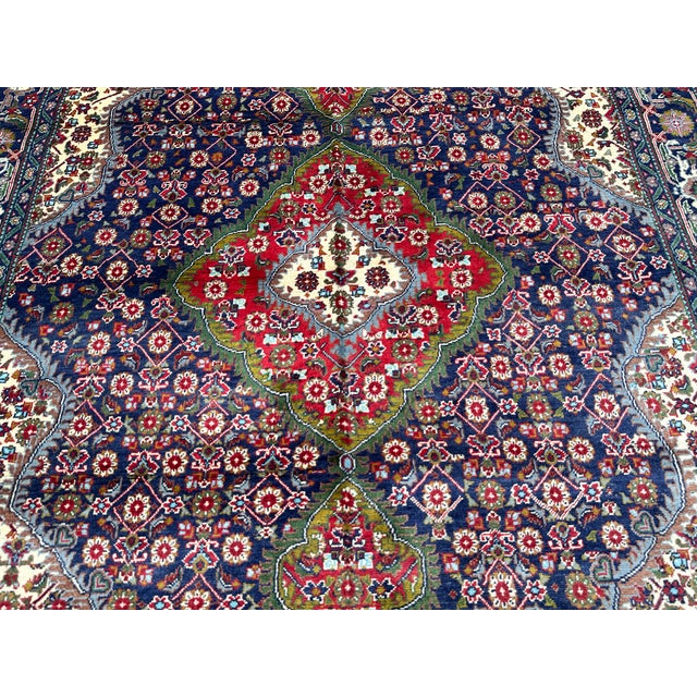 Navy Blue Hand-Knotted Navy Blue and Red Tabriz Medallion Wool Area Rug,6'8 X 5'1' For Sale - Image 8 of 13
