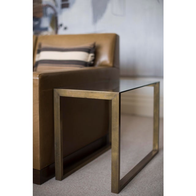 Metal Pair of Brass and Glass 1950s Style Side Tables For Sale - Image 7 of 9