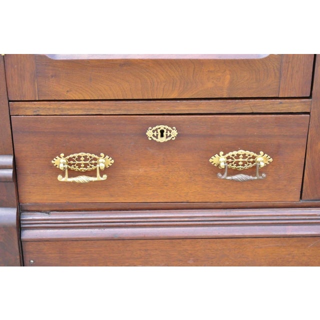 Antique Eastlake Victorian Walnut Wavy Glass Triple Bookcase Display Cabinet For Sale - Image 12 of 13