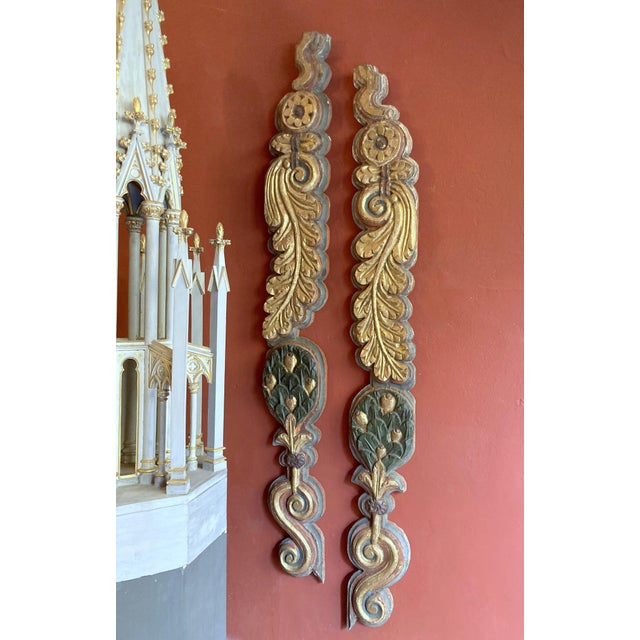 18th Century Antique Italian Polychrome Painted Handcarved Pilaster Friezes, Set of 2 For Sale - Image 6 of 18