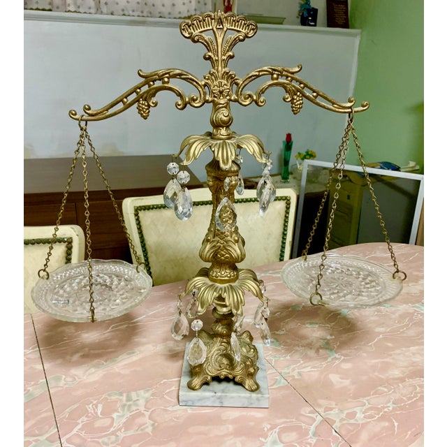 Vintage Brass, Crystal and Marble Scales of Justice Chairish