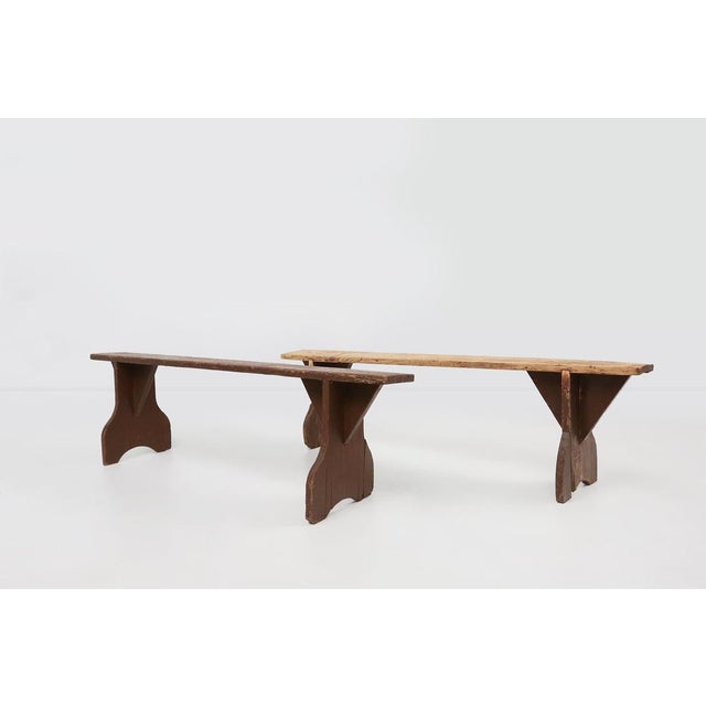 Mid-Century Modern Rustic Bench in Brown Painted Wood, France, 1890s For Sale - Image 10 of 11