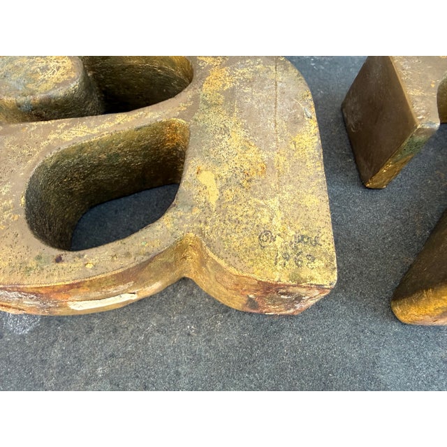 Cutis Jere “A to Z” Bookends Gilt Metal Brutalist Mid Century Modern Read For Sale - Image 9 of 9