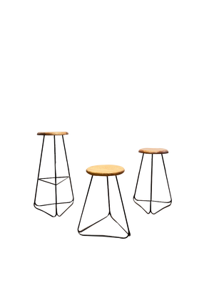 Bar Stool with Steel Frame and Oak Seat
